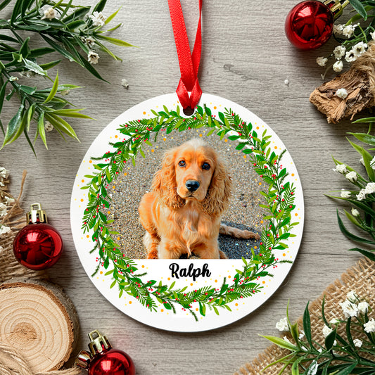 Personalised Printed Christmas Holly Wreath Photo Pet Cat Dog Animal Baby Christmas Tree Bauble Xmas Decoration Holiday Wreath