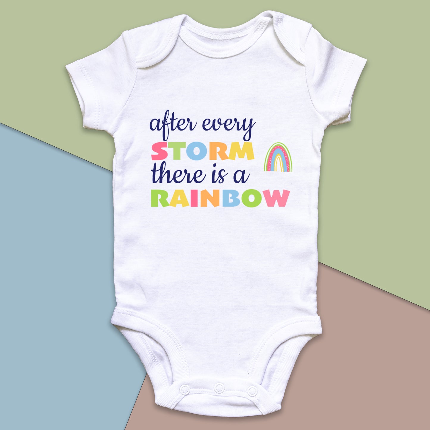 After Every Storm, There Is A Rainbow - Rainbow Baby Announcement Baby Grow Vest - First Outfit - Rainbow Baby