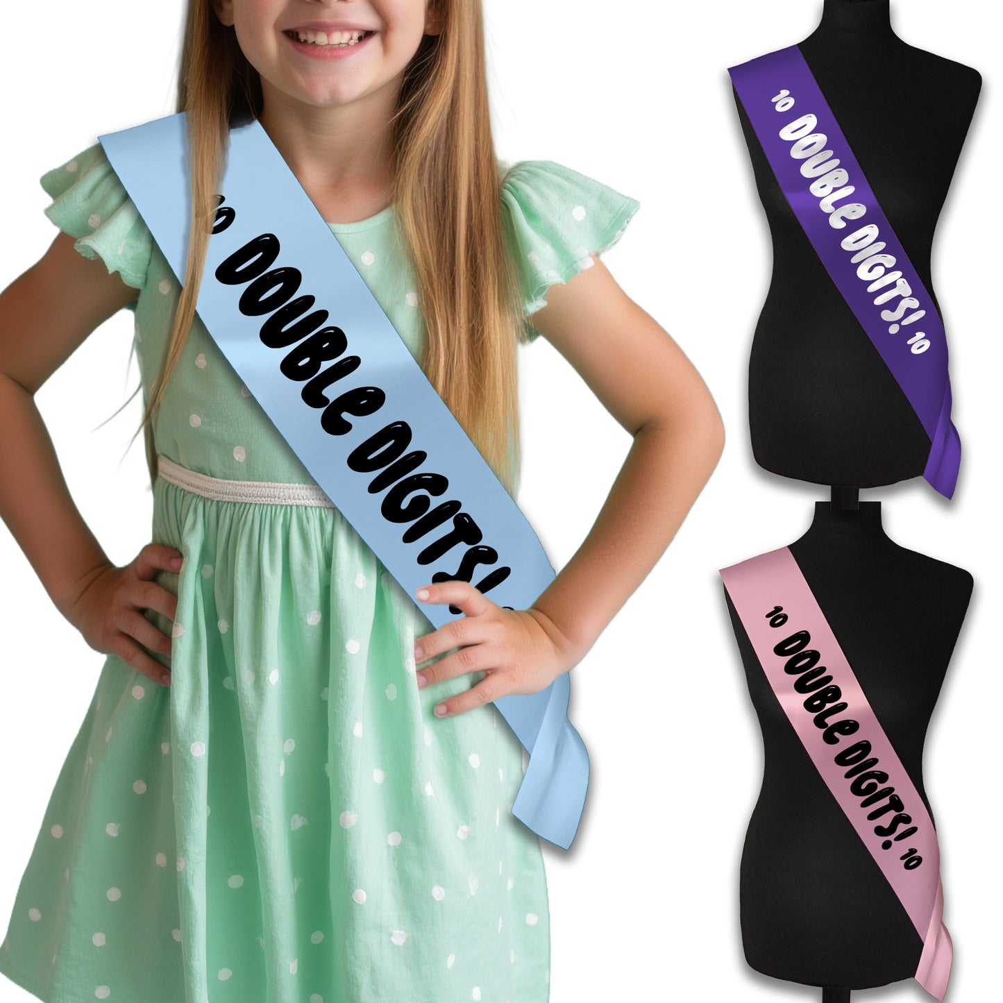 Double Digits 10 Today! - 10th Birthday Sash - 10th Birthday Party - Happy Tenth Birthday - Ten Today - Choose from many colours