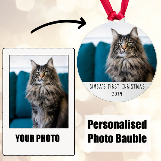 Personalised Cat's First Christmas Photo Bauble - Acrylic