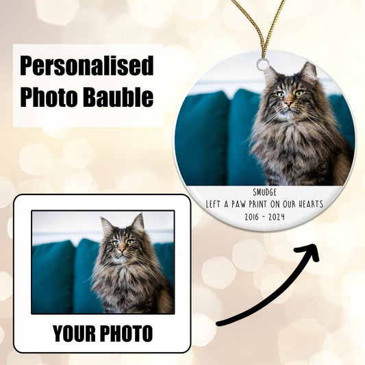 Personalised Cat Memorial Ceramic Tree Decoration Bauble | Cat Animal Pet Kitten