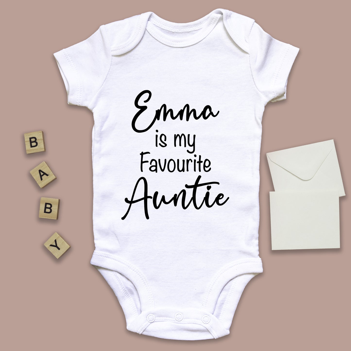 Personalised Name is My Favourite Auntie Baby Grow Vest - New Baby - Baby Announcement