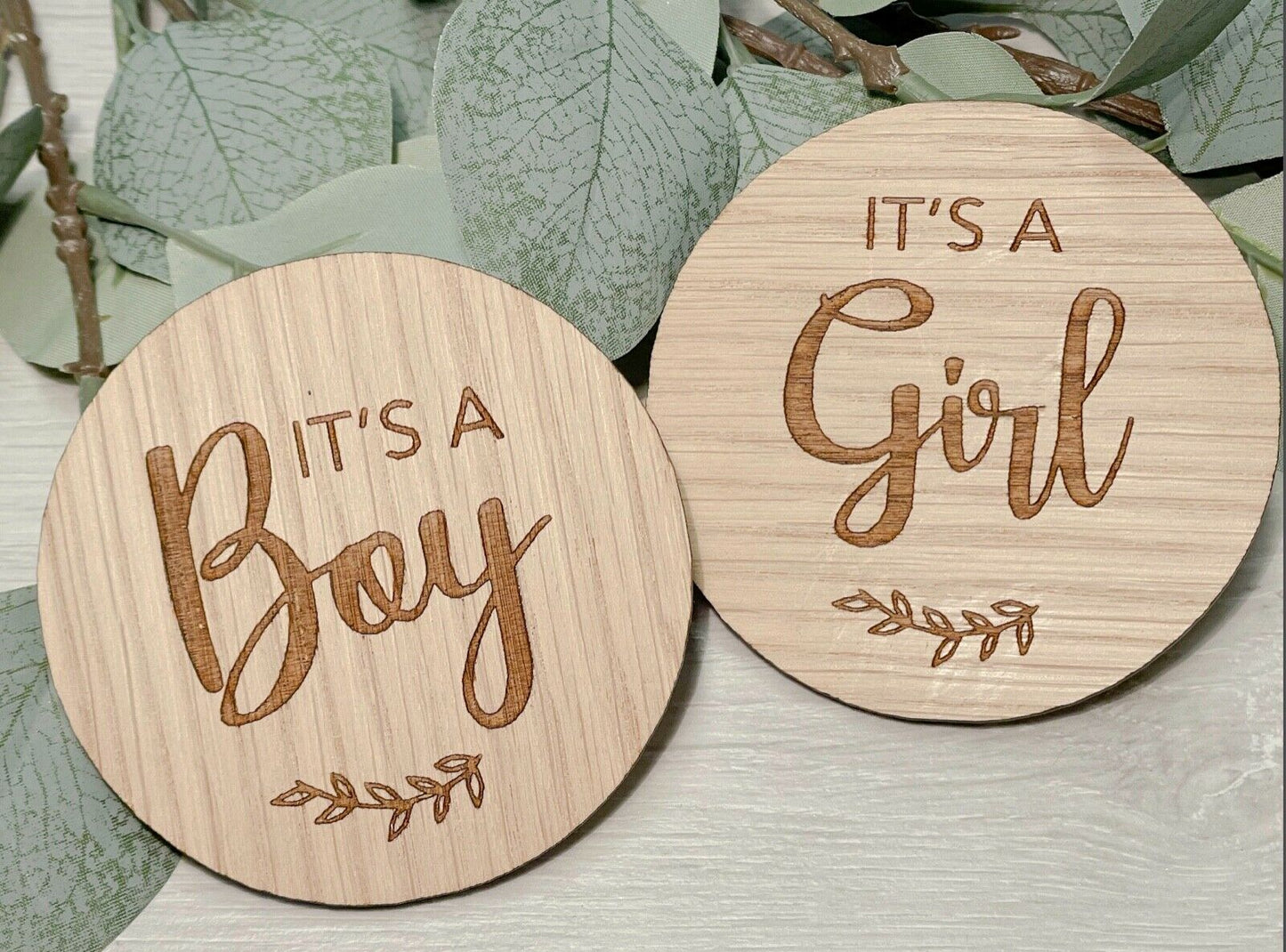 Gender Reveal Disk Gift Set | It's a Girl - It's a Boy Set | Sustainable Wooden Oak | Pregnancy Announcement Disk Baby Arrival Shower