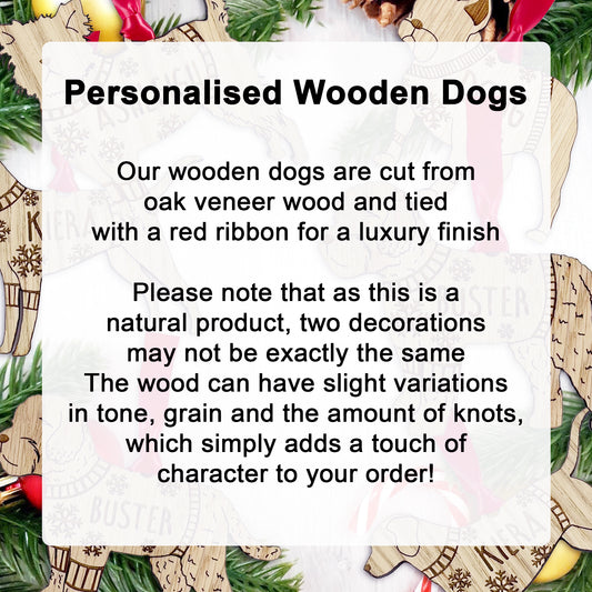 Personalised Weimaraner Bauble Jumper Dog Bauble - Oak Veneer Wood - Add any name