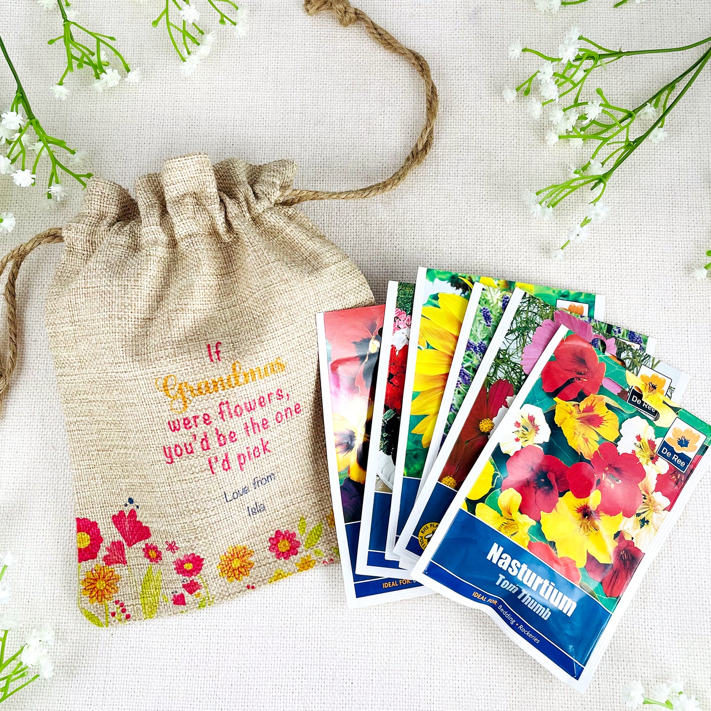 Personalised Flower Seed Bag - If Grandmas were Flowers You'd be The one I'd Pick - Gardening Gift