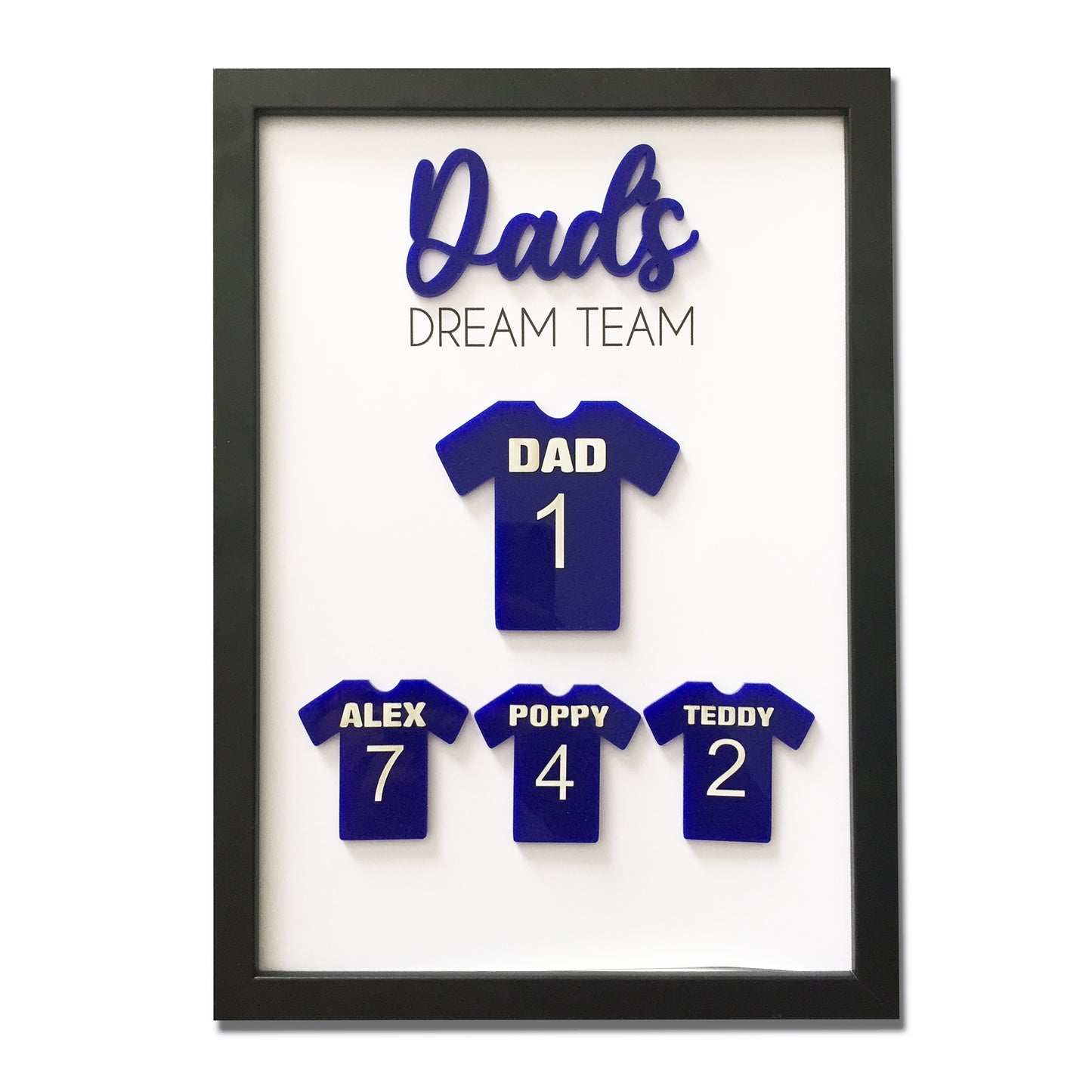 Personalised Dad's Dream Team Football Blue Team Family Box Frame Fathers Day Birthday Daddy - Add your family names