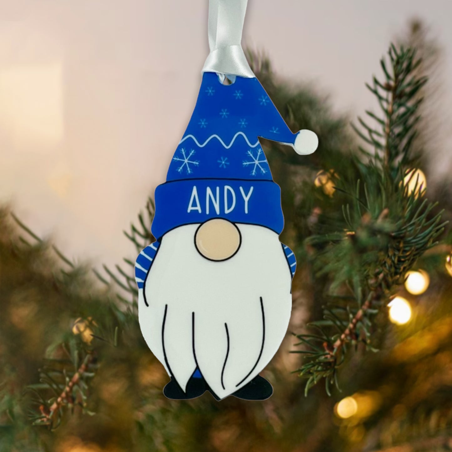 Personalised Christmas Acrylic Gonk Bauble - Blue - Add any name!