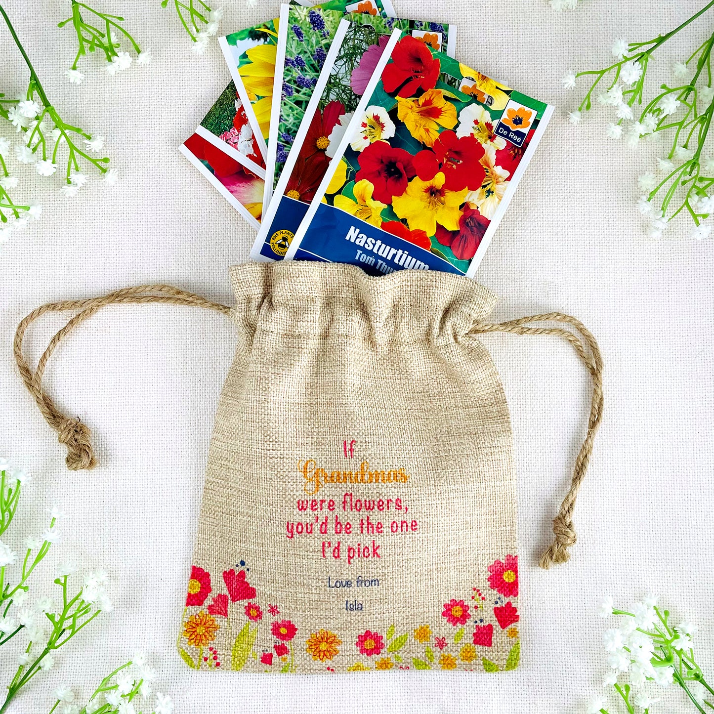 Personalised Flower Seed Bag - If Grandmas were Flowers You'd be The one I'd Pick - Gardening Gift