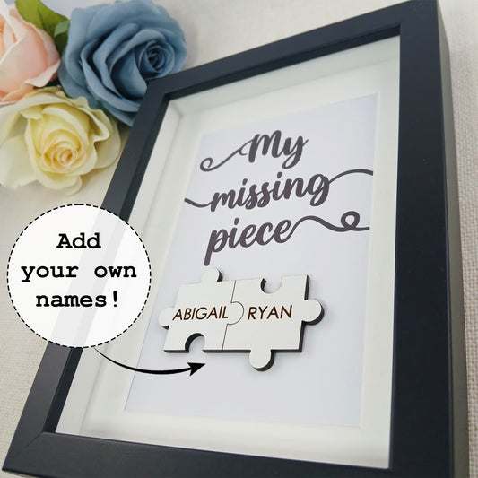 Personalised Wooden 'My Missing Piece' Valentine's Day Puzzle Pieces Couple Box Frame - Add your names - Anniversary or Birthday Gift