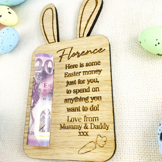 Personalised Easter Money Token - Gift for Children - Easter Gift - Money Card - Oak Veneer
