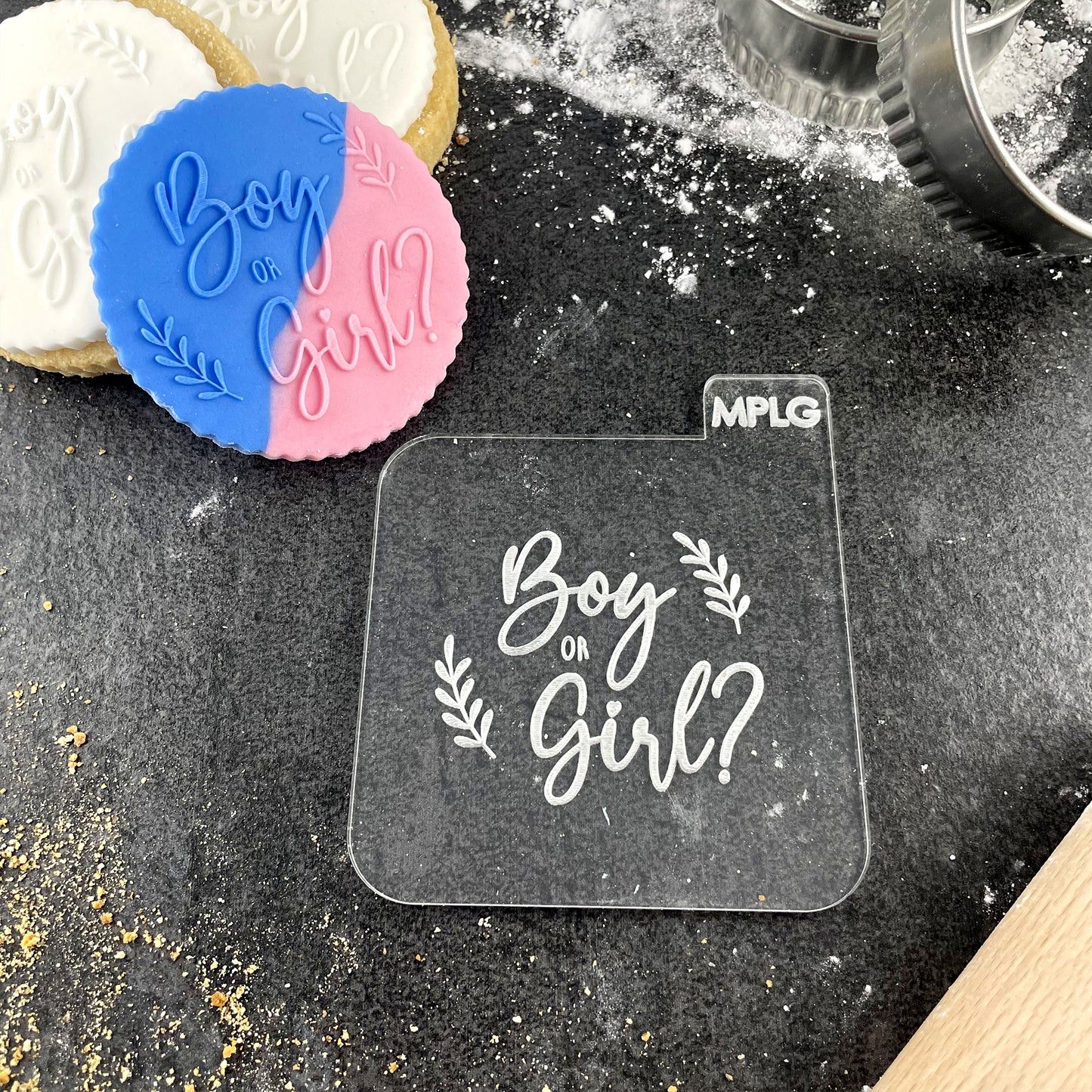 Boy or Girl Icing Stamp Embosser Stamp Fondant for Biscuits, Cookies, Cupcake Topper Decorations Stencil for Baby Shower Gender Reveal
