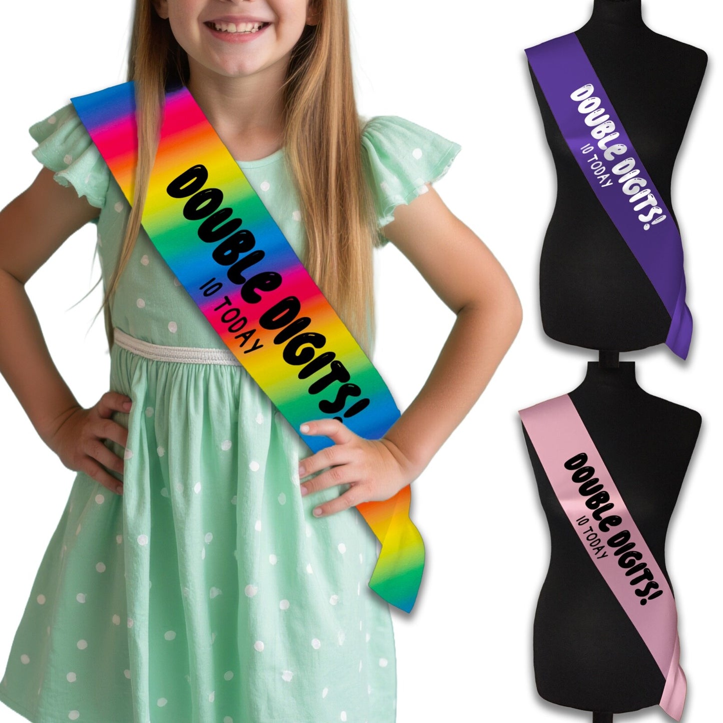Double Digits 10 Today! - 10th Birthday Sash - 10th Birthday Party - Happy Tenth Birthday - Ten Today - Choose from many colours