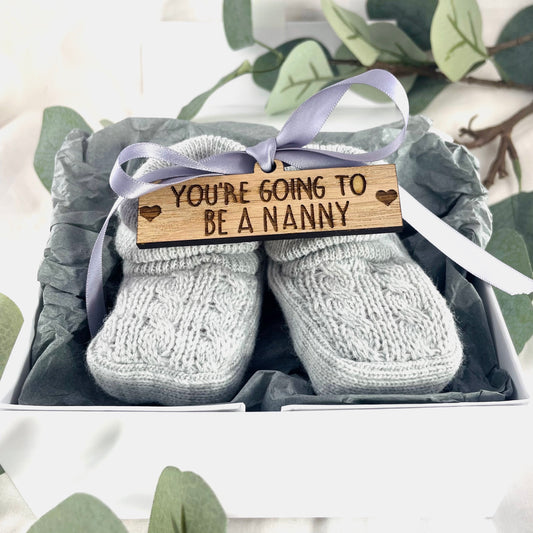 Guess What' Booties - Grey & Gift Boxed - "You're Going to Be..." - A Nanny