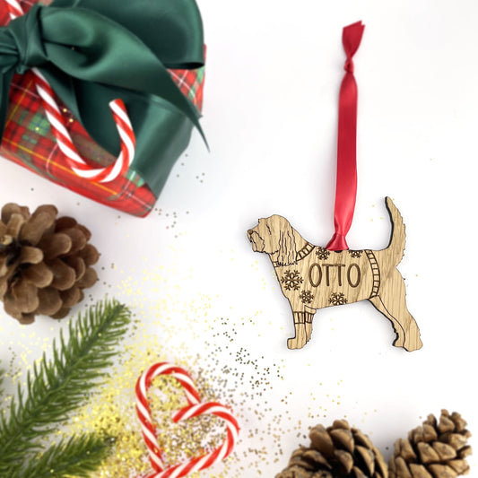 Personalised Otterhound Bauble Jumper Dog Bauble - Oak Veneer Wood - Add any name