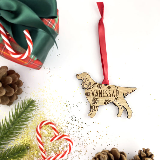 Personalised Gordon Setter Bauble Jumper Dog Bauble - Oak Veneer Wood - Add any name