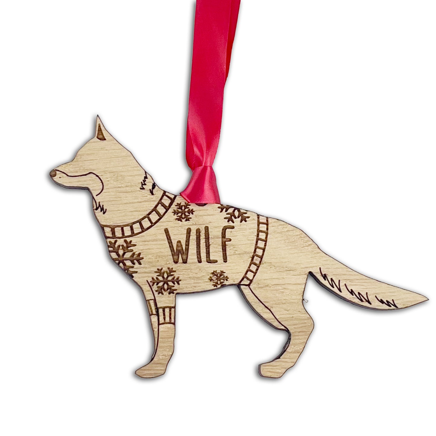 Personalised German Shepherd Bauble Jumper Dog Bauble - Oak Veneer Wood - Add any name