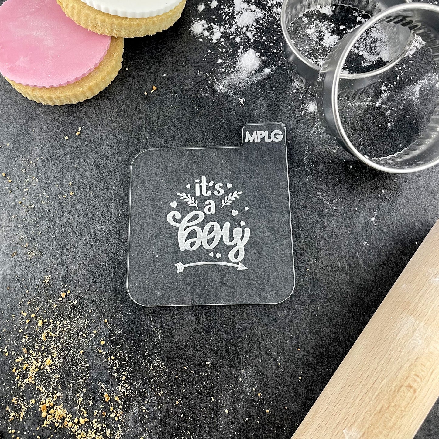 It's A Boy Icing Stamp Embosser Stamp Fondant for Biscuits, Cookies, Cupcake Topper Decorations Stencil for Baby Shower Gender Reveal