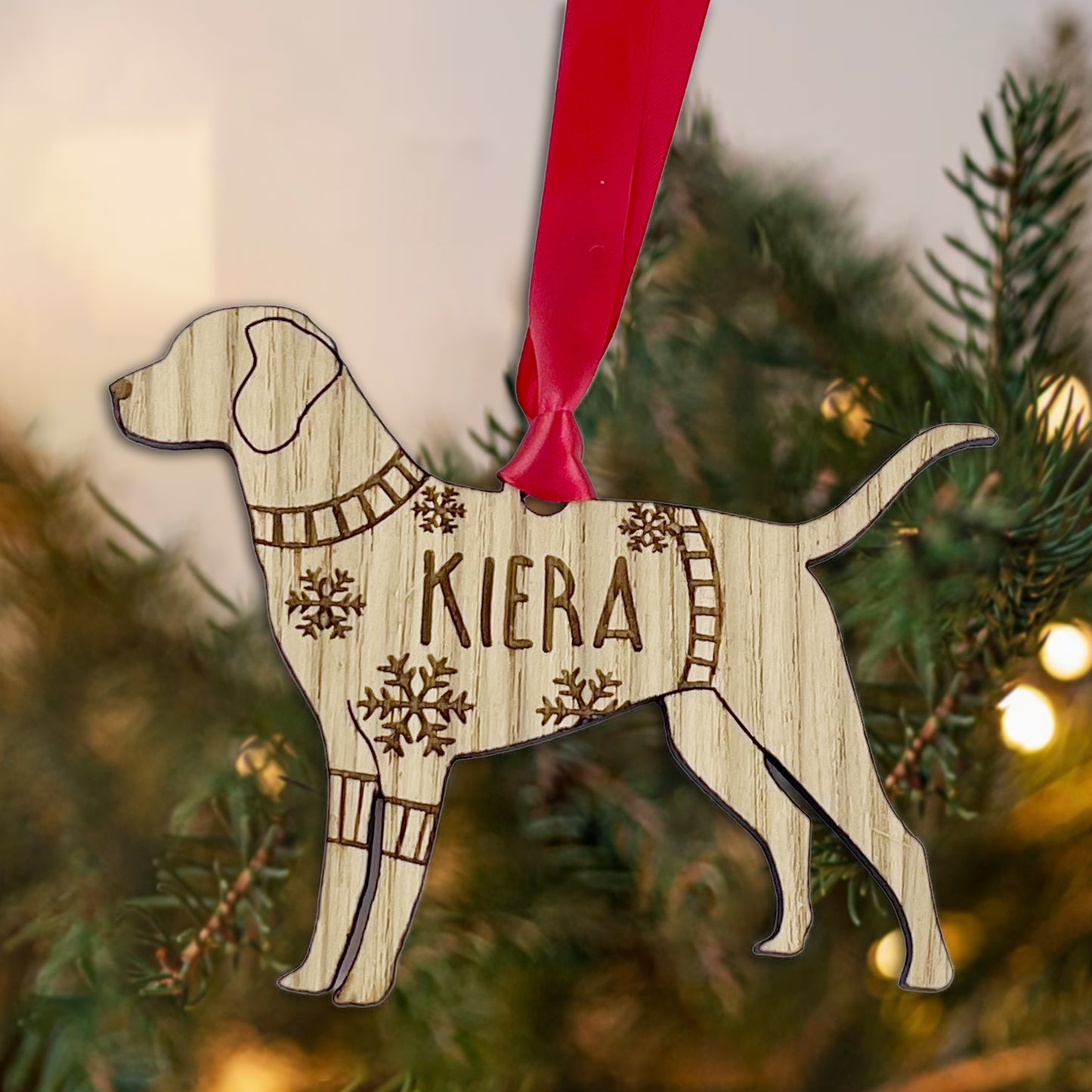 Personalised Labrador Bauble Jumper Dog Bauble - Oak Veneer Wood - Add any name