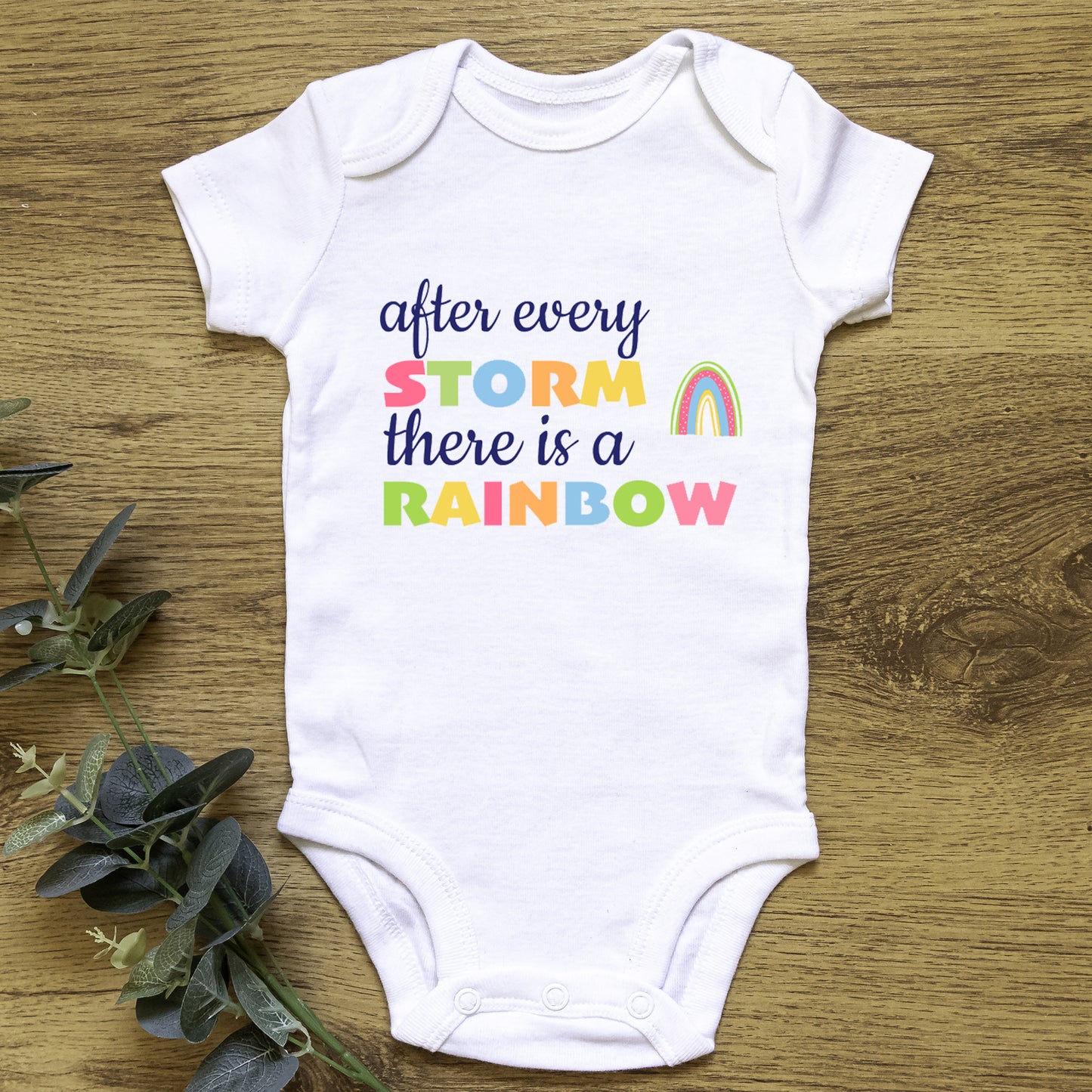 After Every Storm, There Is A Rainbow - Rainbow Baby Announcement Baby Grow Vest - First Outfit - Rainbow Baby