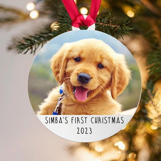 Personalised Dog's First Christmas Bauble - Acrylic Photo
