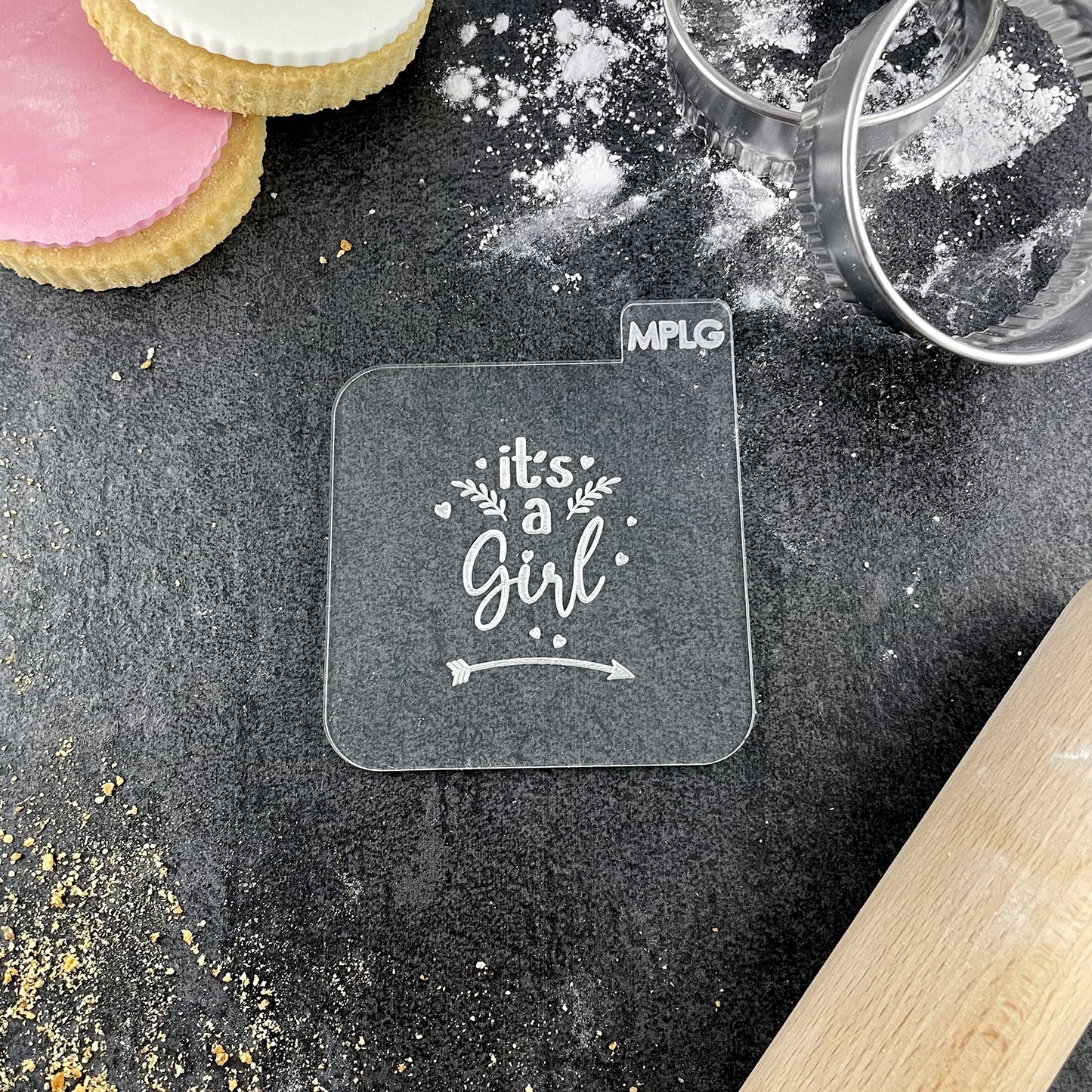 It's A Girl Icing Stamp Embosser Stamp Fondant for Biscuits, Cookies, Cupcake Topper Decorations Stencil for Baby Shower Gender Reveal