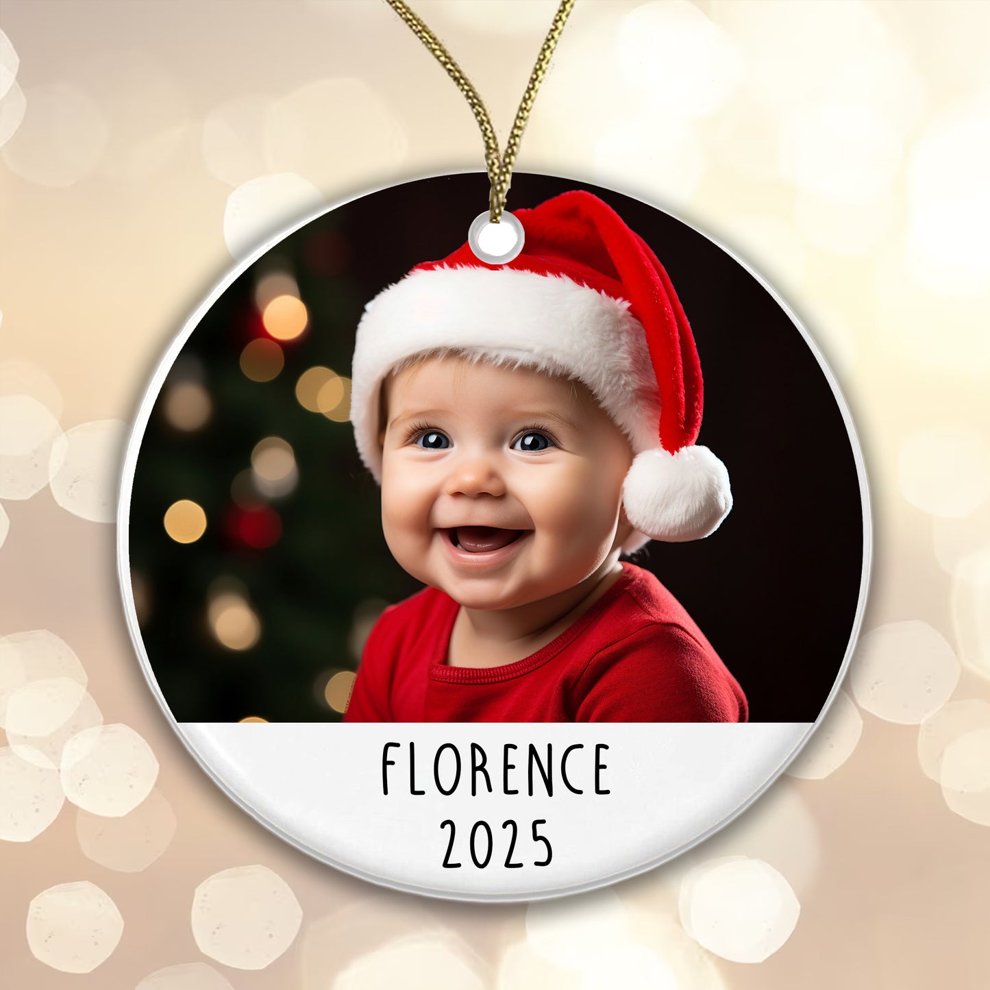 Personalised Christmas Baby Ceramic Photo Bauble Gift Boxed