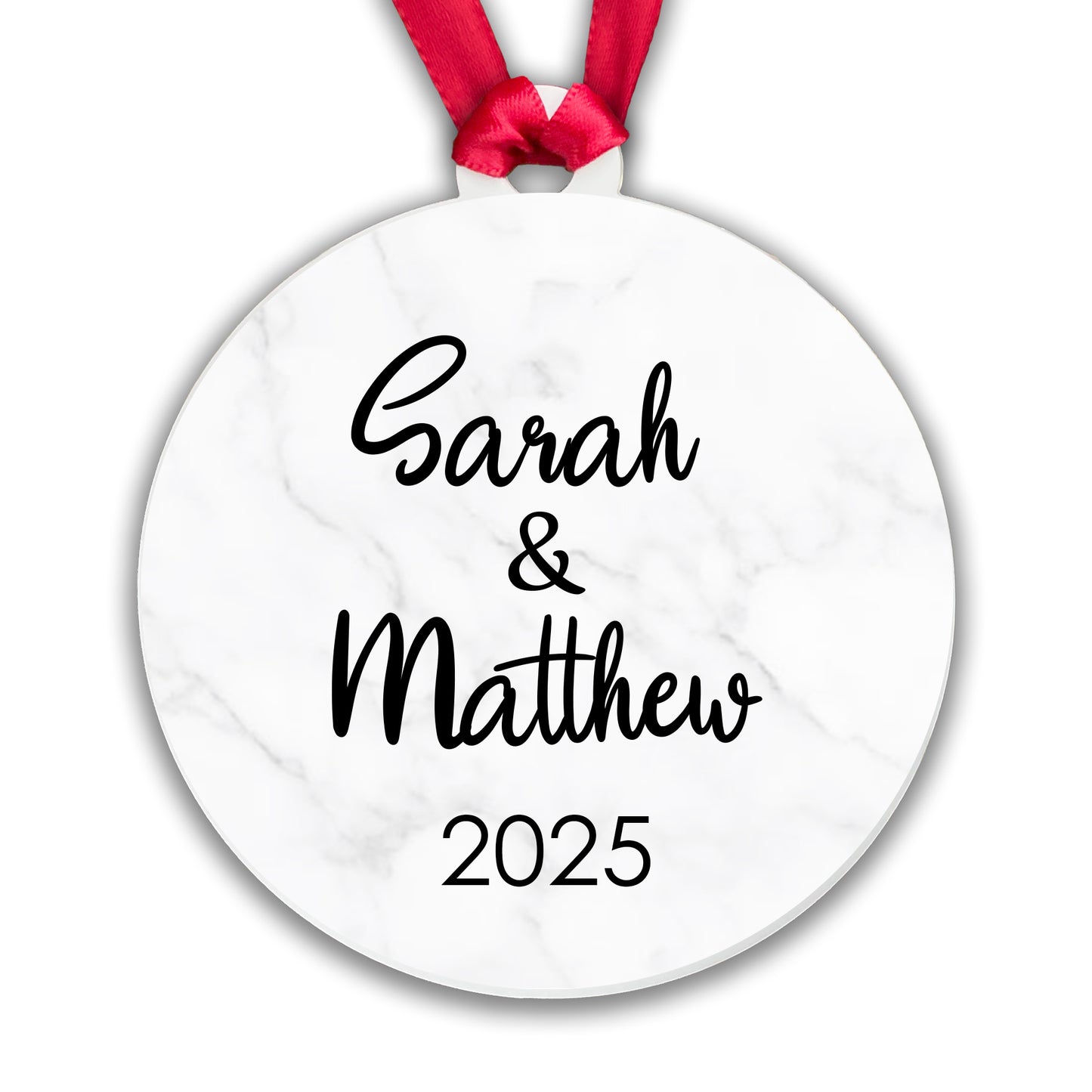 Personalised Couple Marble Bauble Tree Decoration Xmas Gift Idea Secret Santa - Add Names & Year!