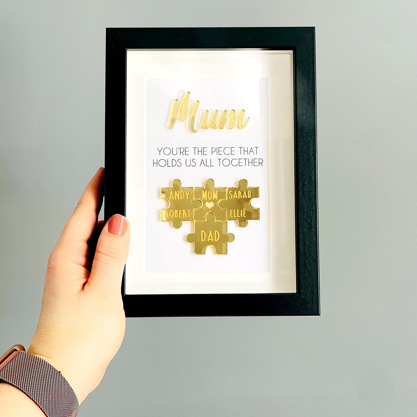 Personalised Mum Gold 'You're the Piece That Holds Us Together' Mothers Day Puzzle Pieces Family Box Frame