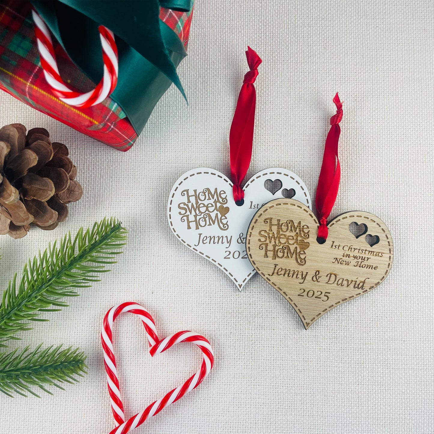 Personalised Wooden First Christmas in New Home Heart - Add your names and year