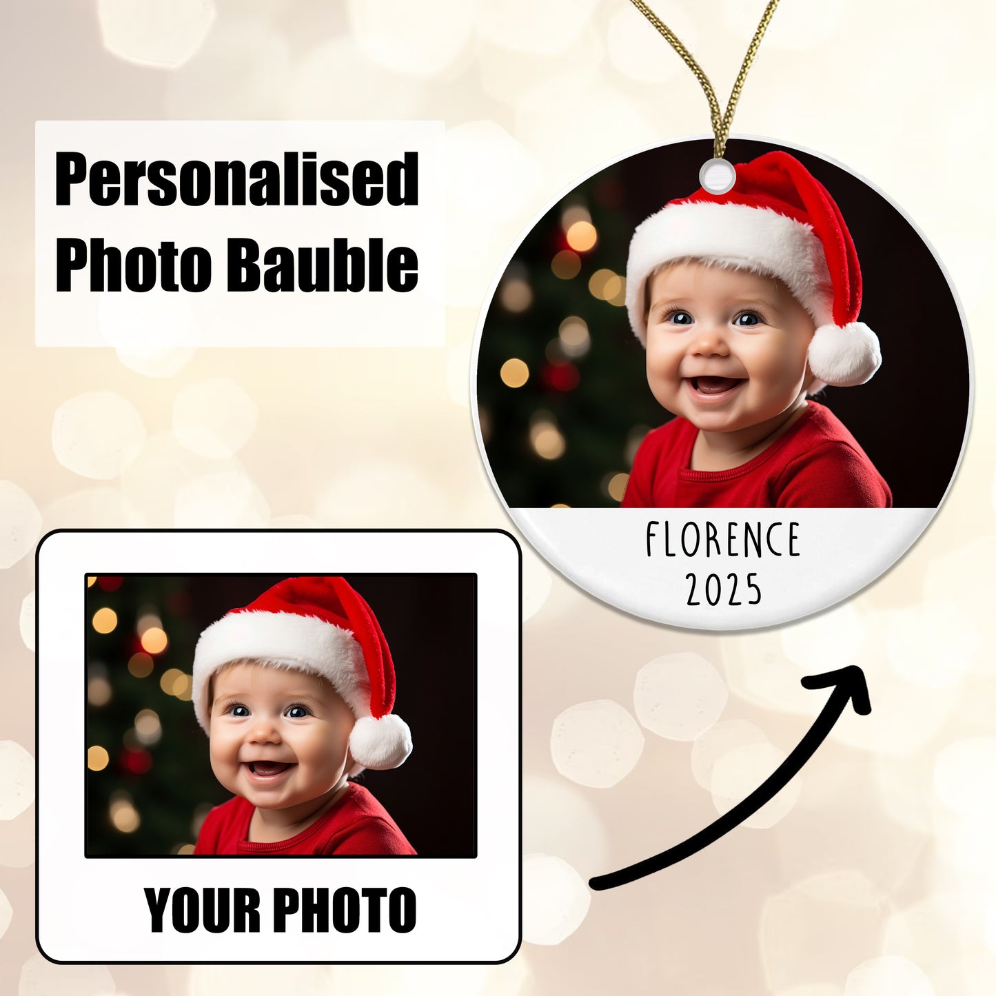 Personalised Christmas Baby Ceramic Photo Bauble Gift Boxed