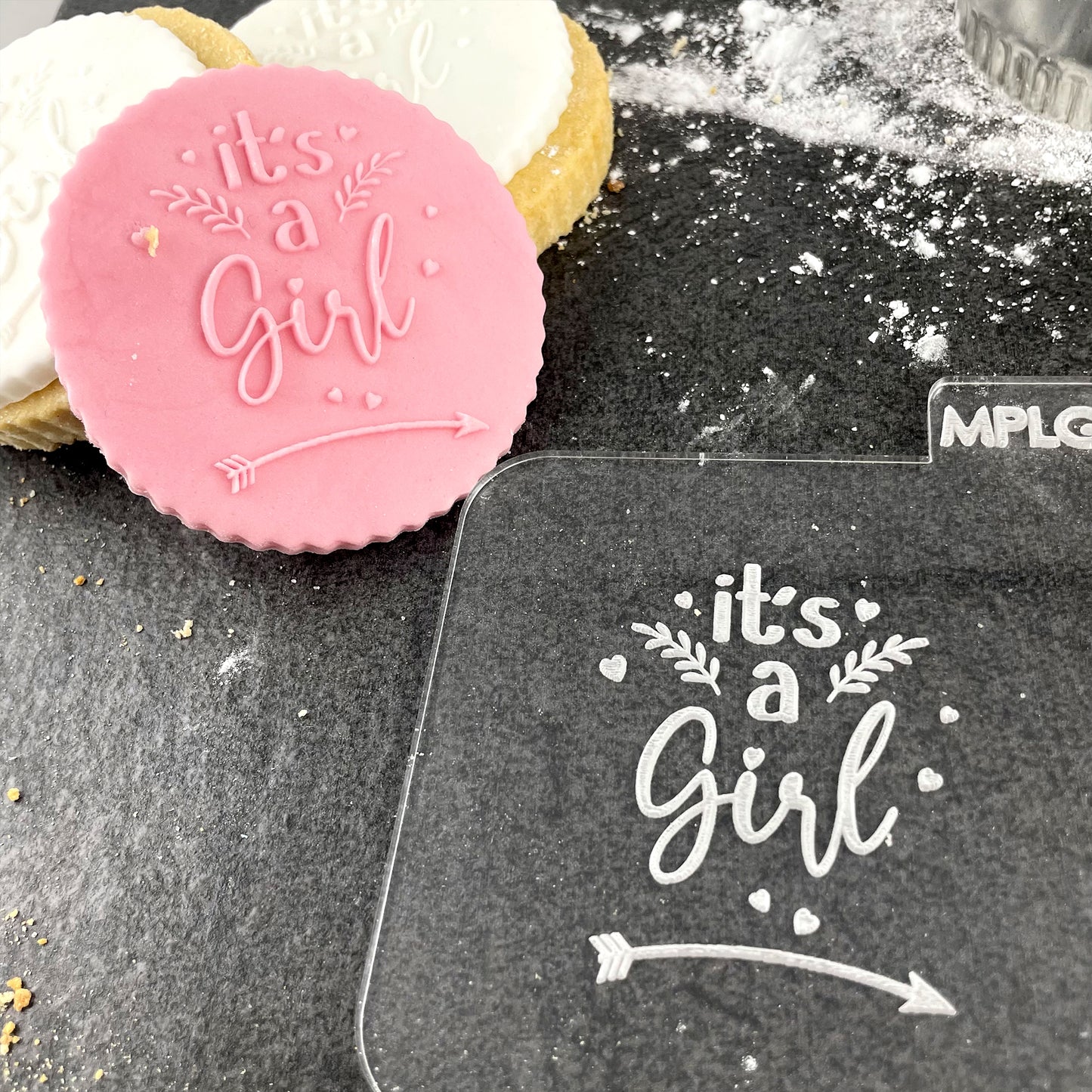 It's A Girl Icing Stamp Embosser Stamp Fondant for Biscuits, Cookies, Cupcake Topper Decorations Stencil for Baby Shower Gender Reveal