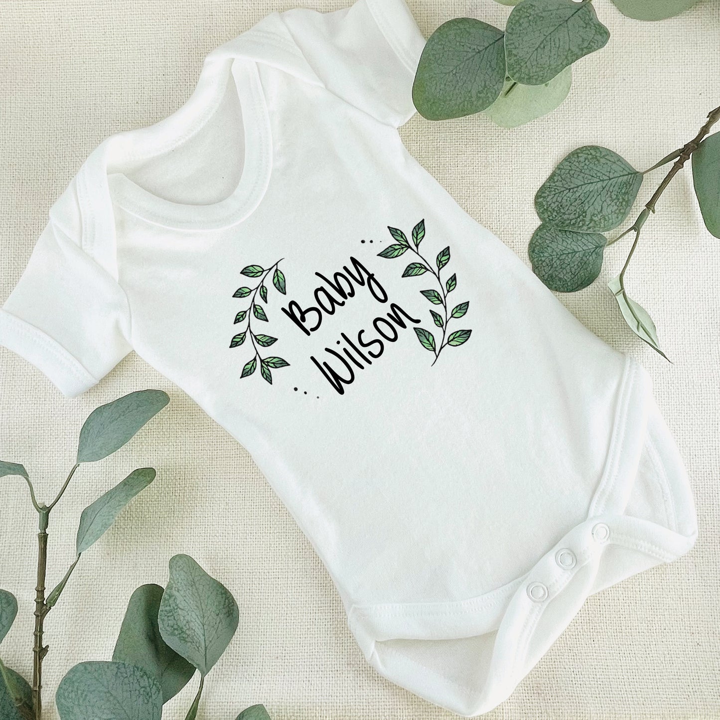 Personalised Baby Surname Announcement Baby Grow Vest Add any Name First Outfit - Baby Shower - New Baby