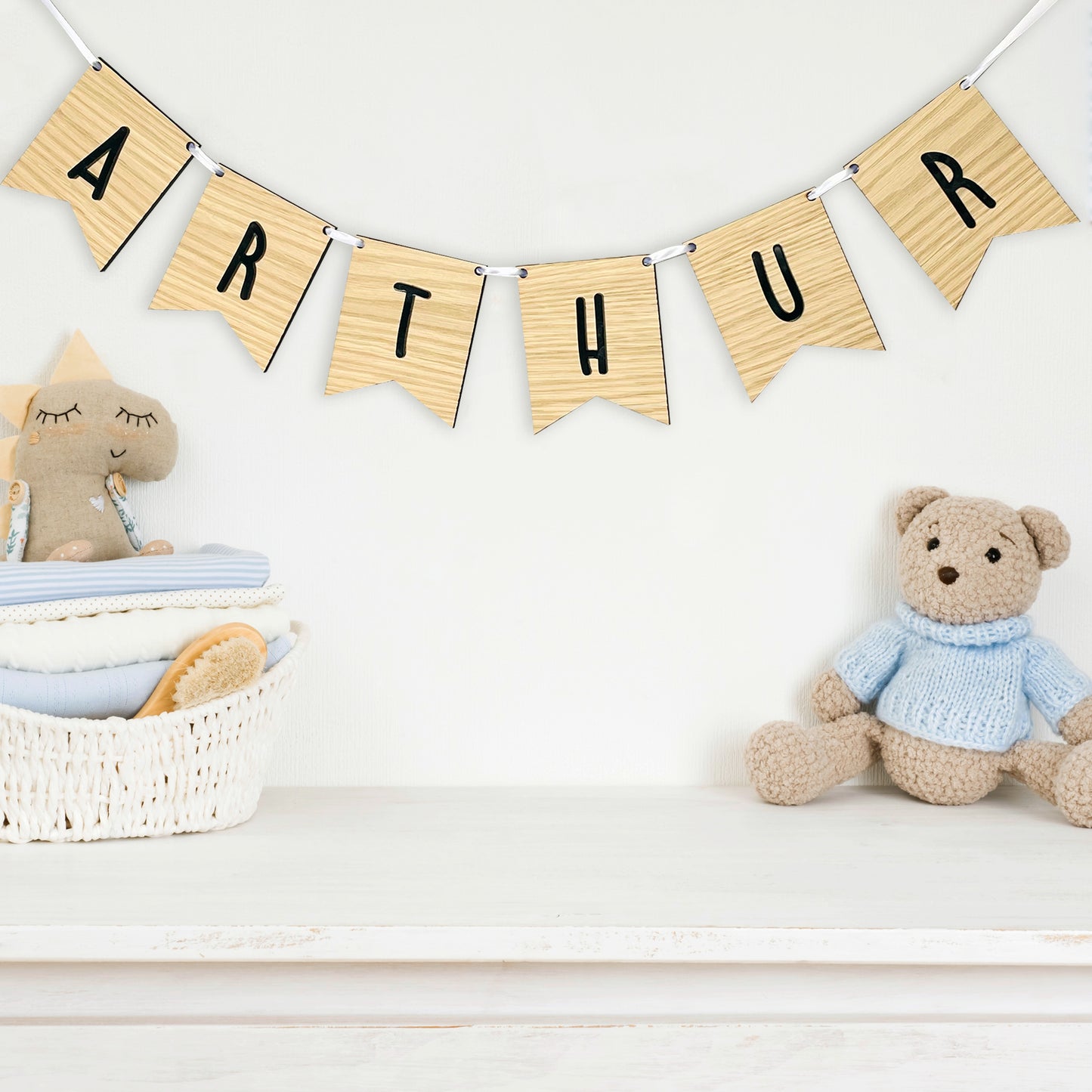 Personalised Oak Wood Name Bunting - Nursery or Child's Room Decor - Add any Name!