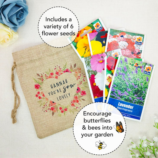 Personalised Flower Seed Bag Name You’re Sow Lovely – Gardening Gift for Birthday, Valentine’s or Mother’s Day