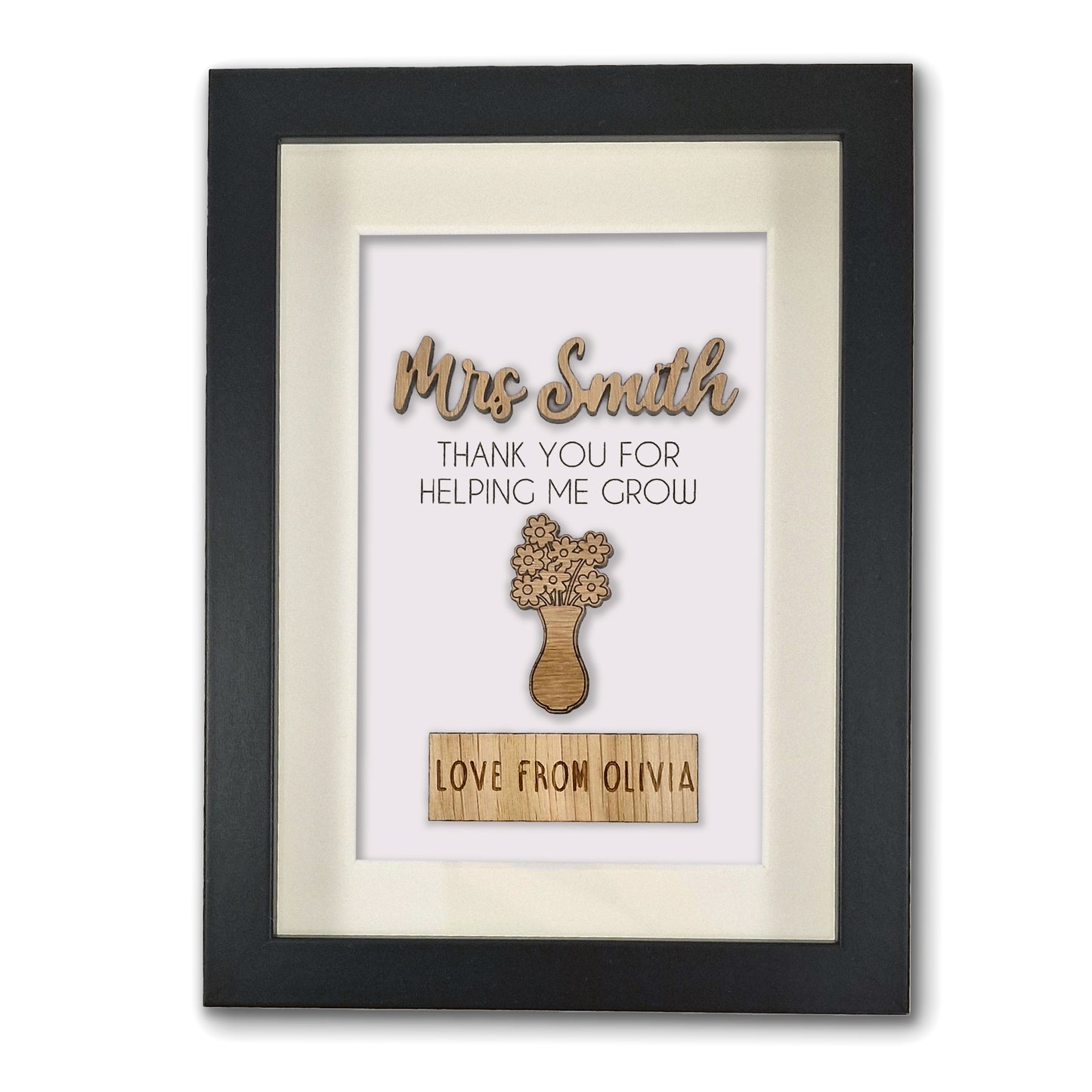 Personalised Teacher Thank You Frame, Wooden Box Frame with Custom Names, Thank You For Helping Me Grow, End of School Teacher's Day