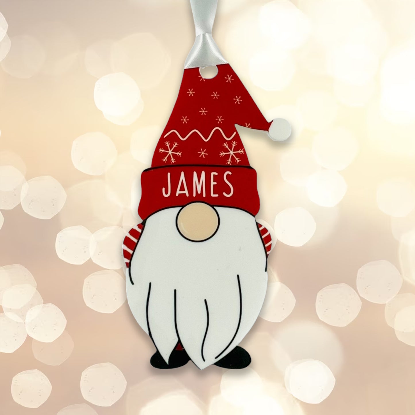 Personalised Christmas Acrylic Gonk Bauble - Red - Add any name!