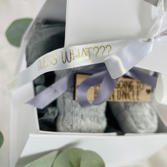 Guess What' Booties - Grey & Gift Boxed - "You're Going to Be..." - An Uncle