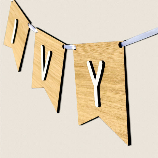 Personalised Oak Wood Name Bunting - Nursery or Child's Room Decor - Add any Name!