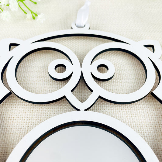 Personalised White Wood Owl Mirror - New Baby Gift - Nursery Decor - Bedroom Decor - Animal Room Accessories