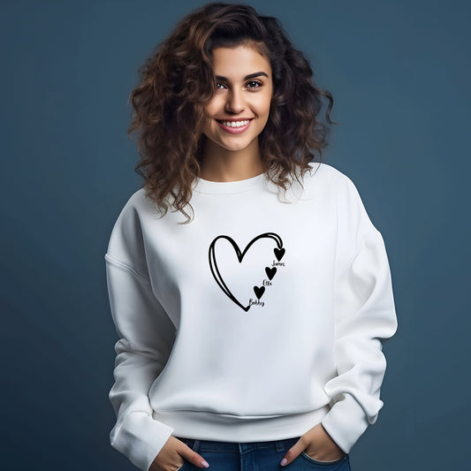 Personalised Jumper for Mum, Scribble Heart with Child Names Love Hearts