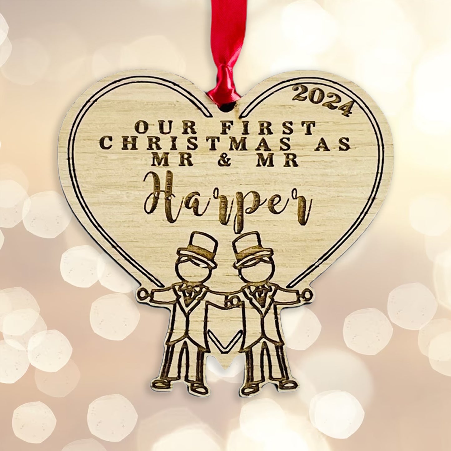 Personalised Wooden Stick Couple "First Christmas as Mr & Mr"