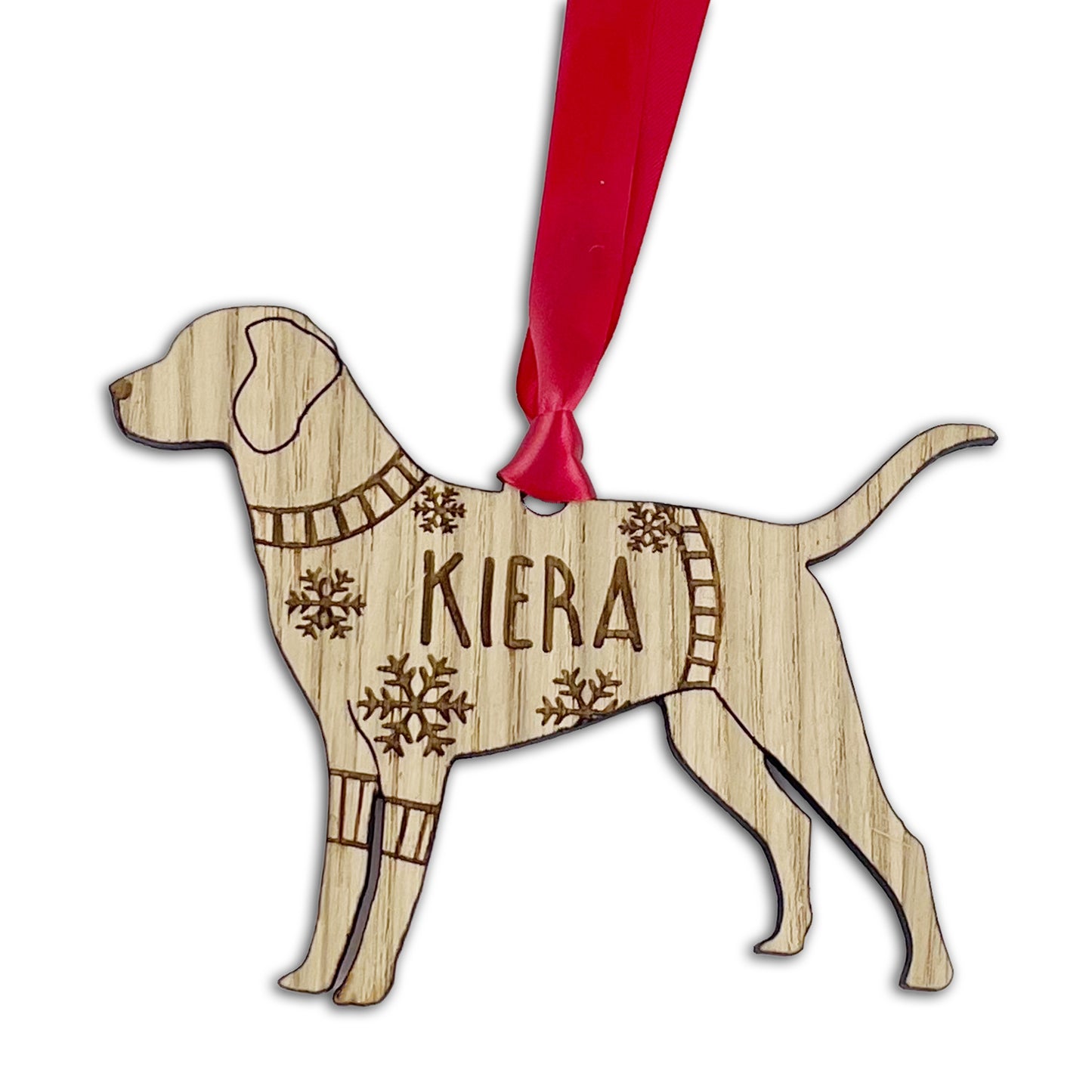 Personalised Labrador Bauble Jumper Dog Bauble - Oak Veneer Wood - Add any name