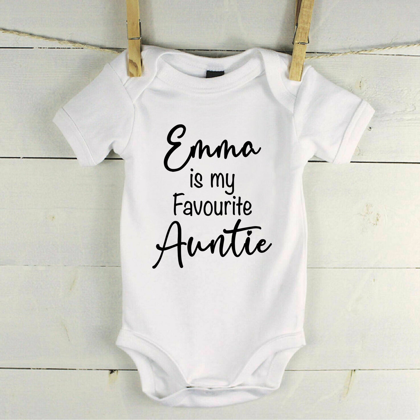 Personalised Name is My Favourite Auntie Baby Grow Vest - New Baby - Baby Announcement