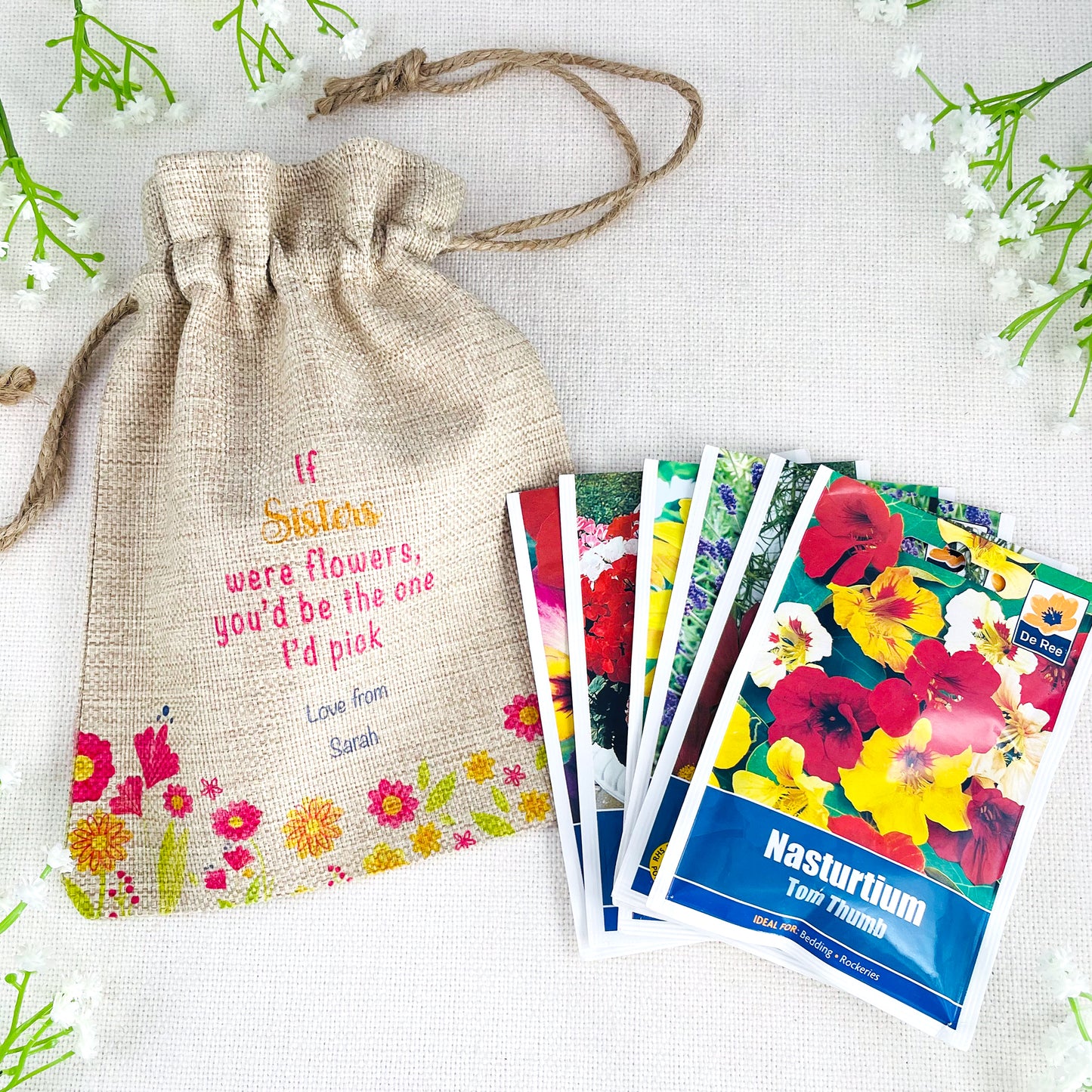 Personalised Flower Seed Bag - If Sisters were Flowers You'd be The one I'd Pick - Gardening Gift