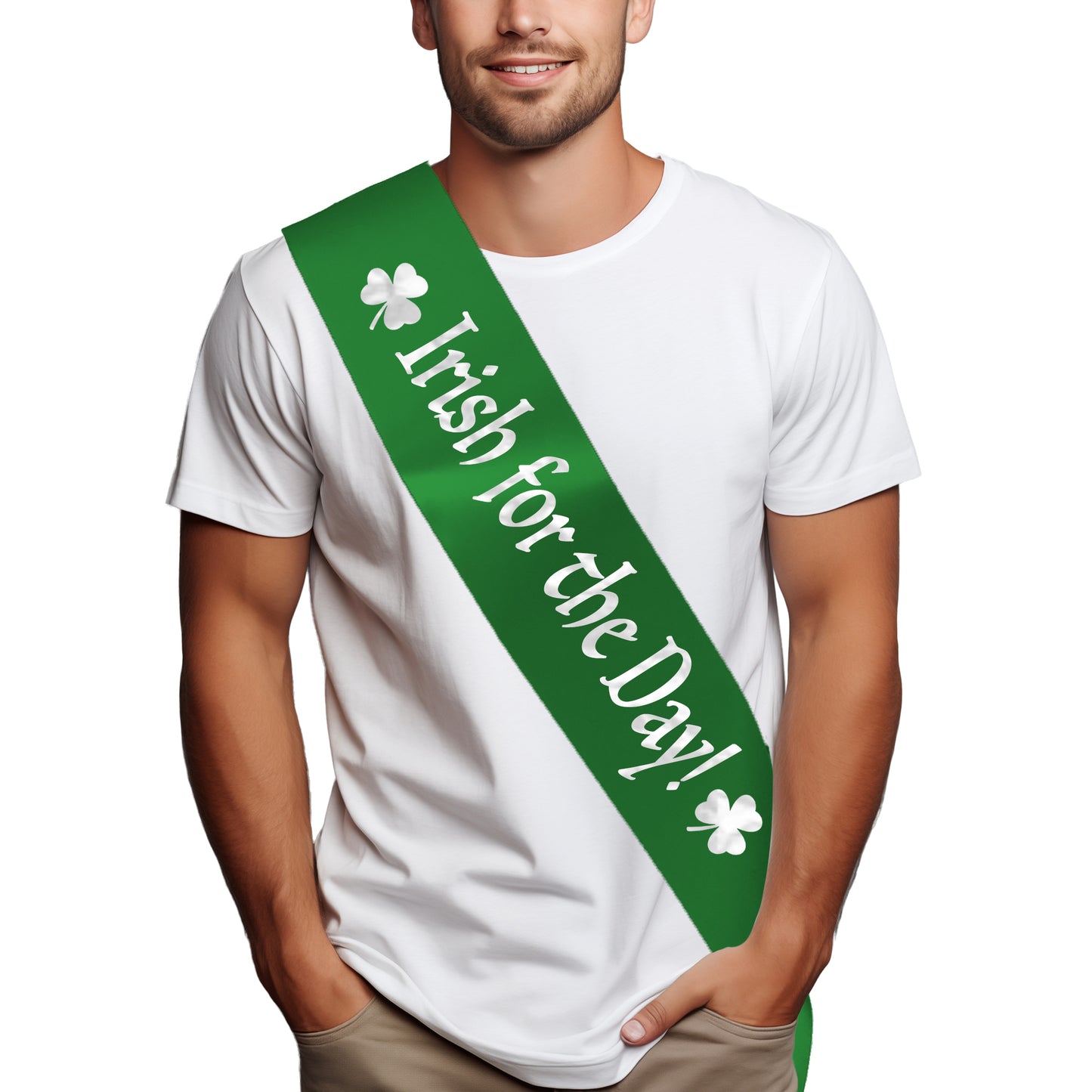 Irish for the Day! Sash - Green with Silver Text - St Patrick's Day
