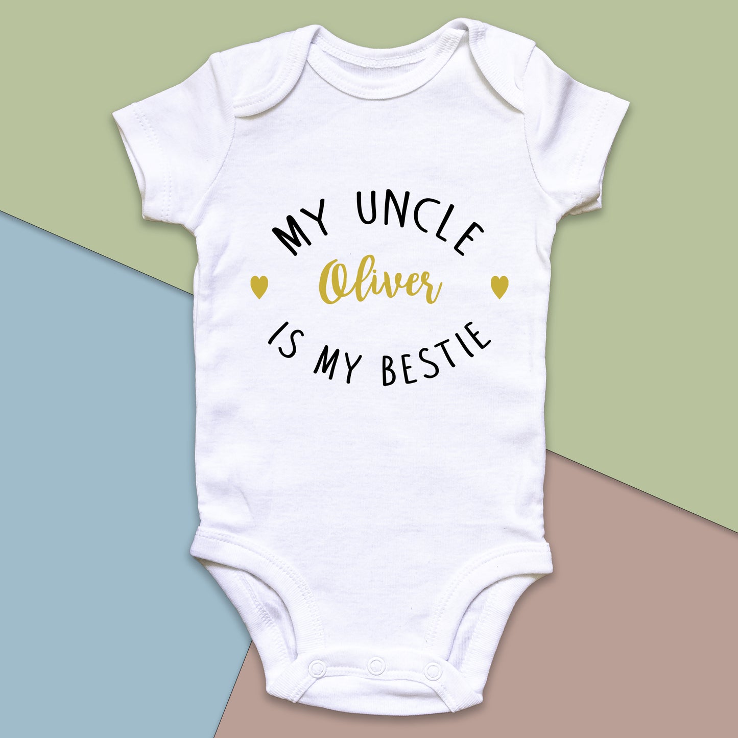 Personalised My Uncle is My Bestie Baby Grow Vest - Gold Text - New Baby - Baby Announcement