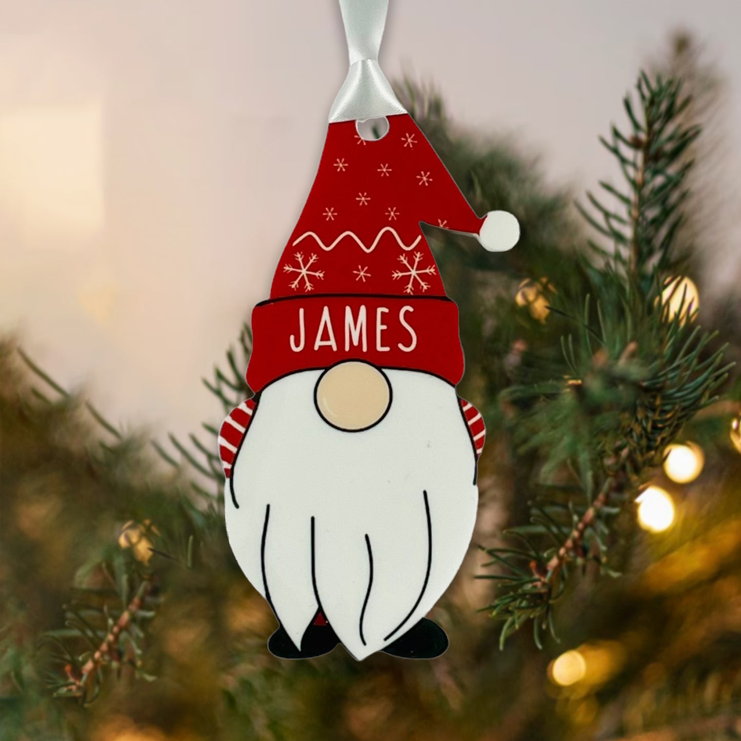 Personalised Christmas Acrylic Gonk Bauble - Red - Add any name!