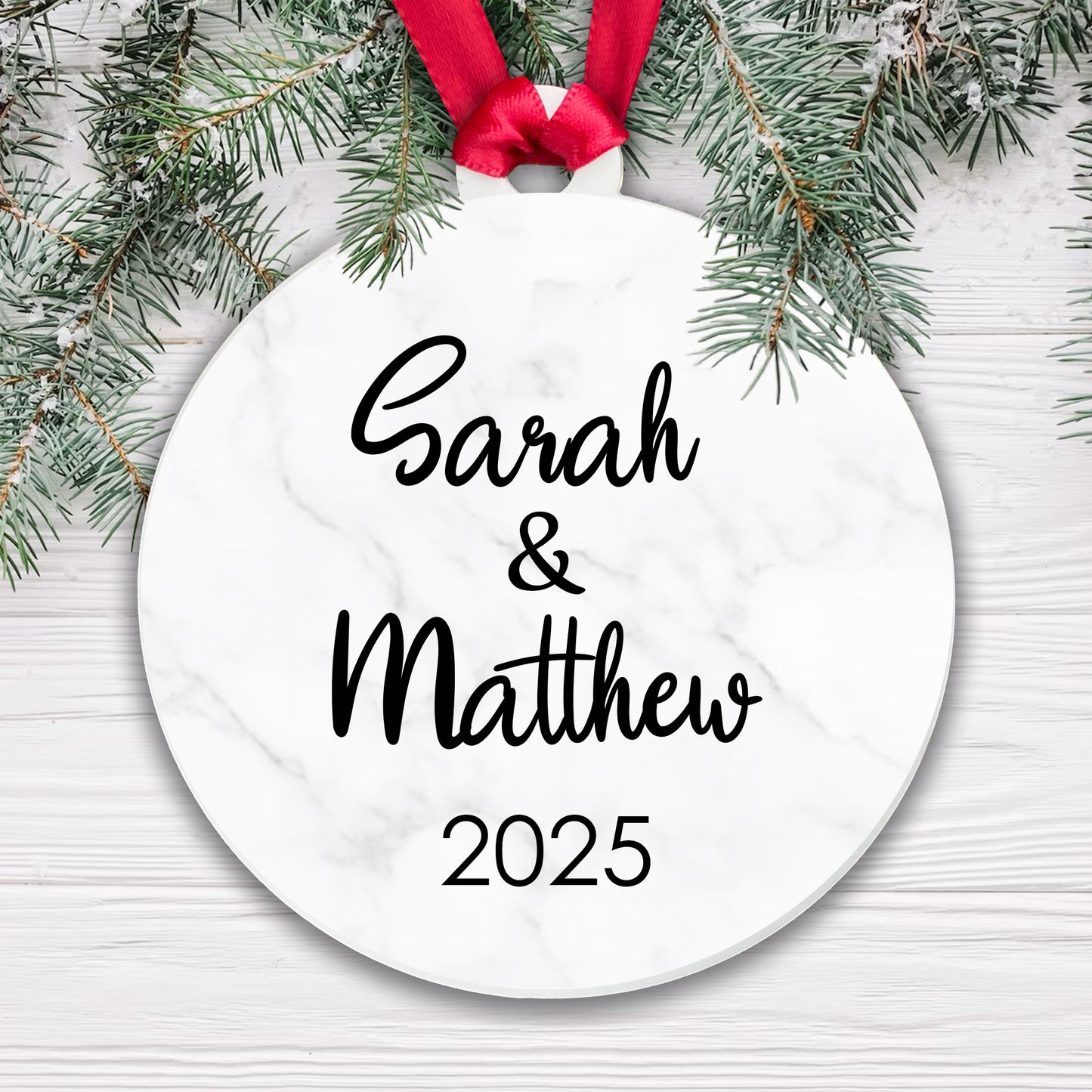 Personalised Couple Marble Bauble Tree Decoration Xmas Gift Idea Secret Santa - Add Names & Year!