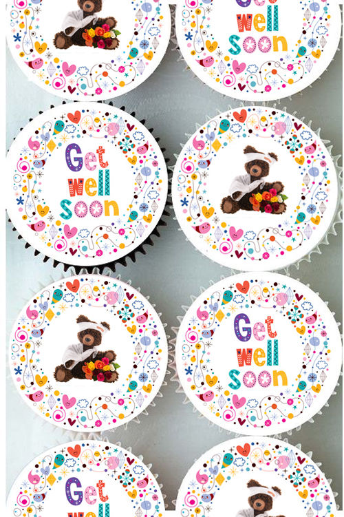 Rice Paper Cake Topper - Get Well Soon Bear