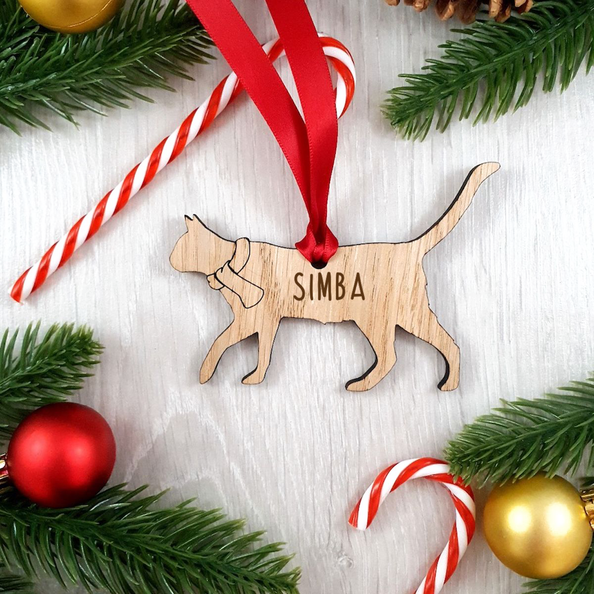 Personalised Wooden Cat Tree Decoration - Design 4